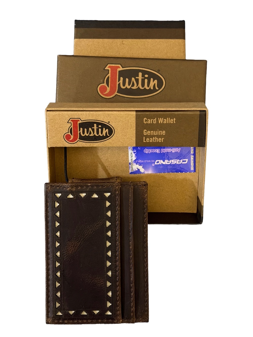 Justin Boots Dark Brown Leather Men's Card Wallet with Stud Detail